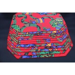 12 Vintage Quilted Placemats Red Christmas Gift Box Drums Bow Ribbon Horn Bell
